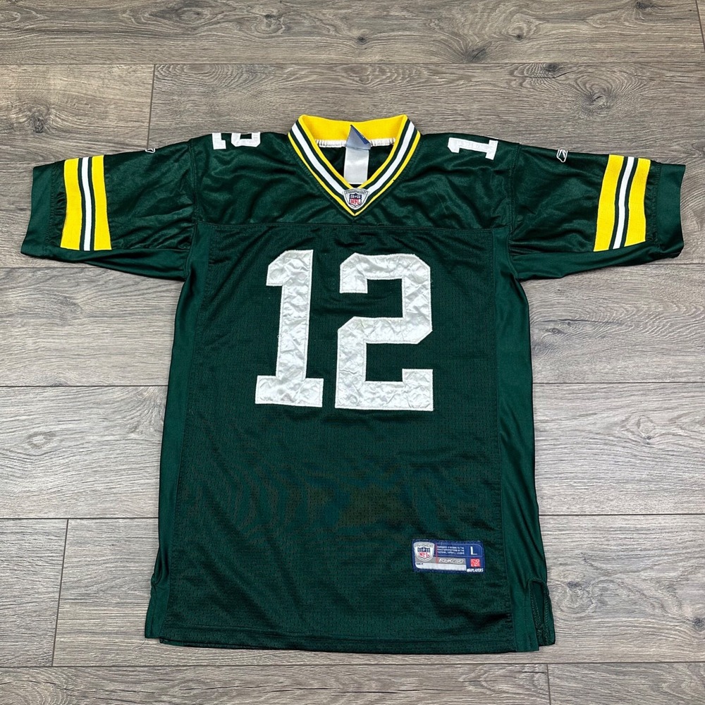 Green Bay Packers Football Jersey Youth Large Green Aaron Rogers #12 Reebok